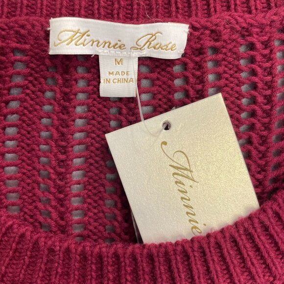 Minnie Rose Sweater Womens Medium Red Open Knit Ruffles Long Sleeve Cotton - Picture 4 of 12